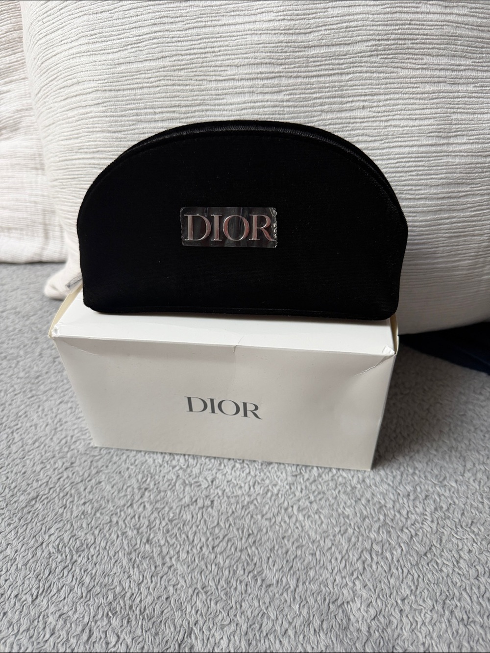 Dior Black Velvet Cosmetic Pouch with Silver Logo Plaque